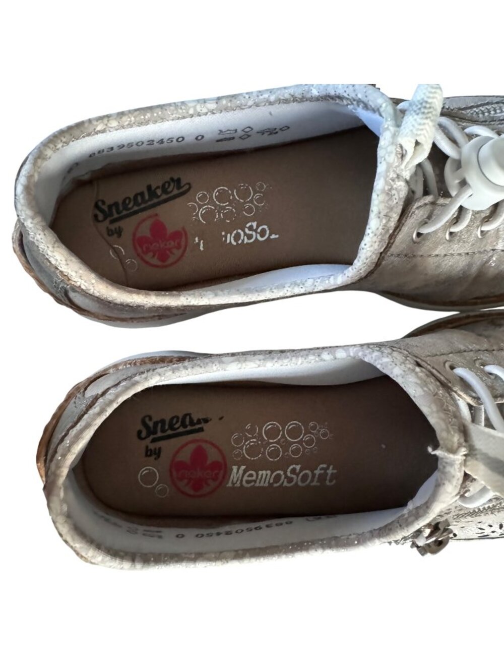 Rieker Nikita Trainer Womens Silver Leather Sneakers 36 US 6 Side Zipper Lace-Up - Picture 7 of 12